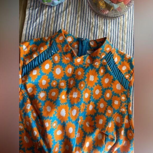 STAUD Atlas Top Sleeveless Orange Blue Daisy Linen Cotton Blend Shirt Sz 0 NWT - Picture 7 of 17